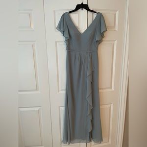 Dusty Blue David’s Bridal Flutter Sleeve Dress
